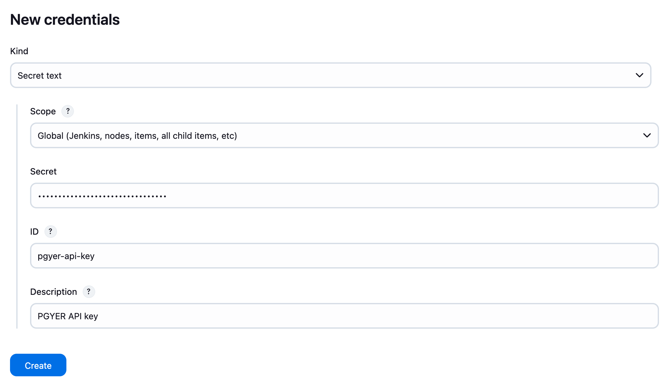 Adding a Secret text credential