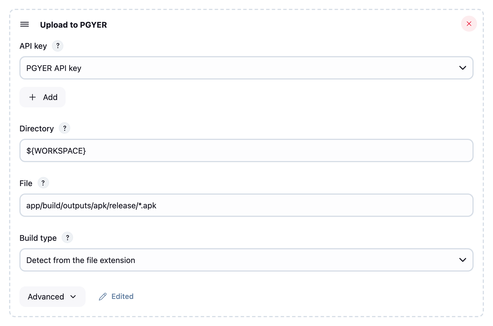 Configuring the upload step