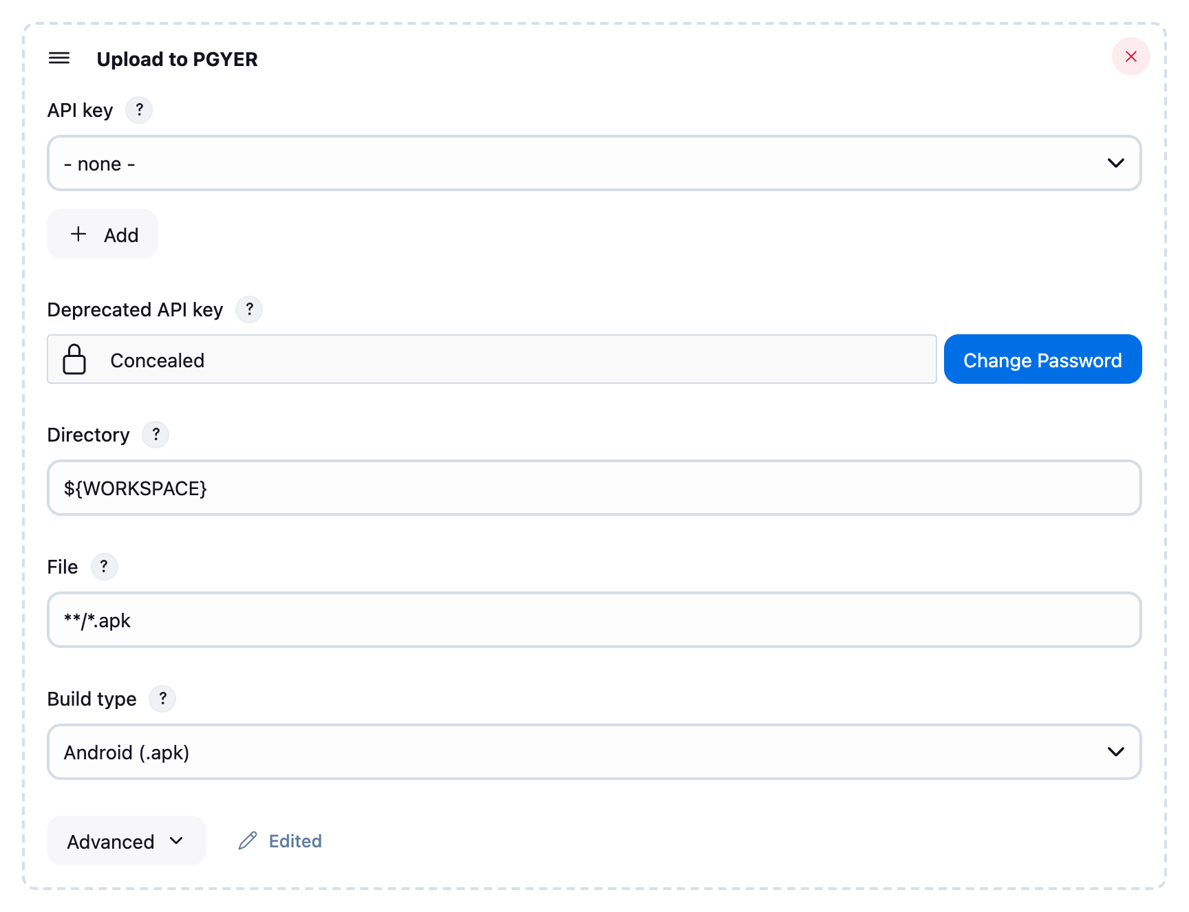 The deprecated API key in a 2.x job