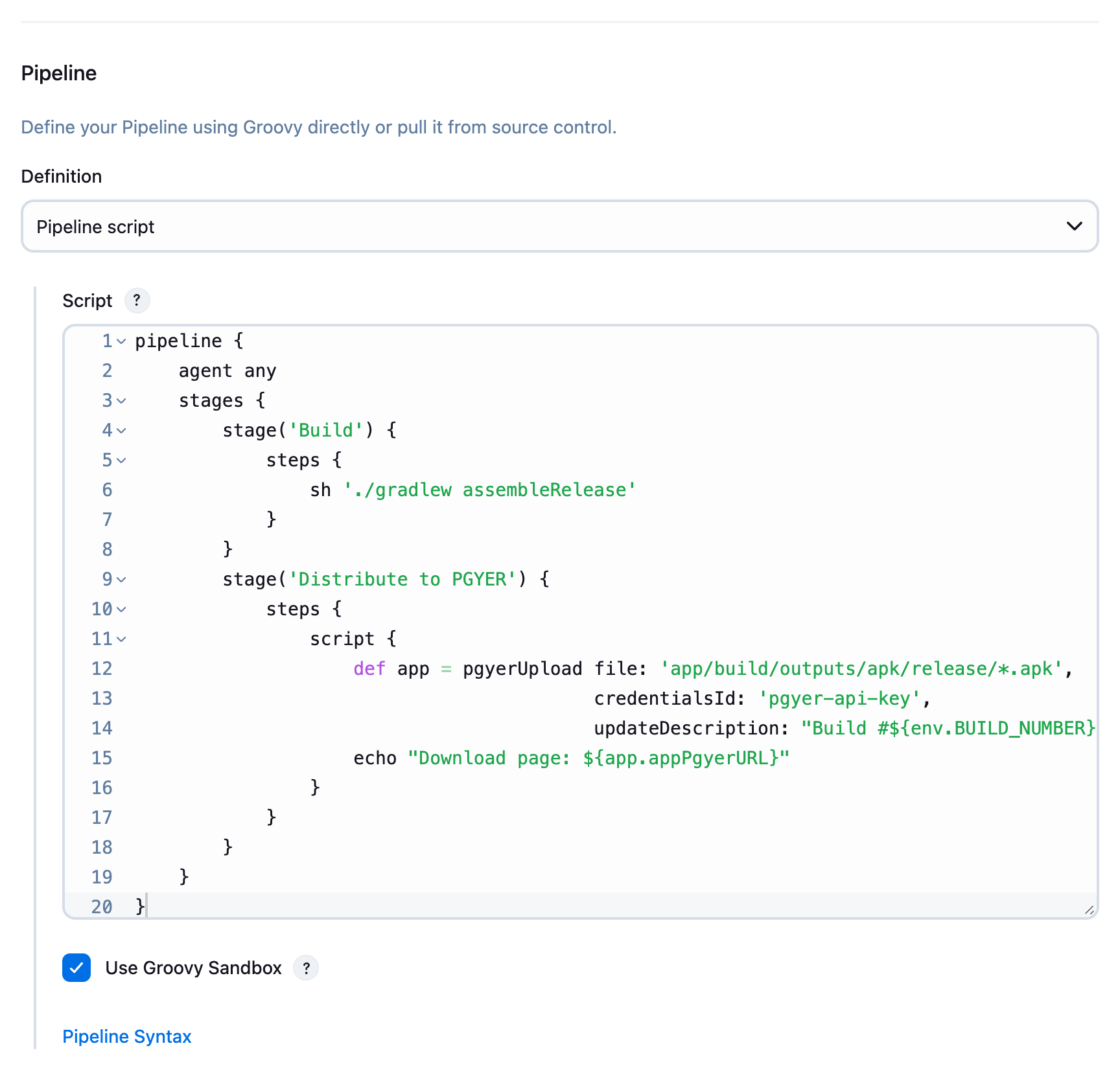 Writing the Pipeline script in the job configuration